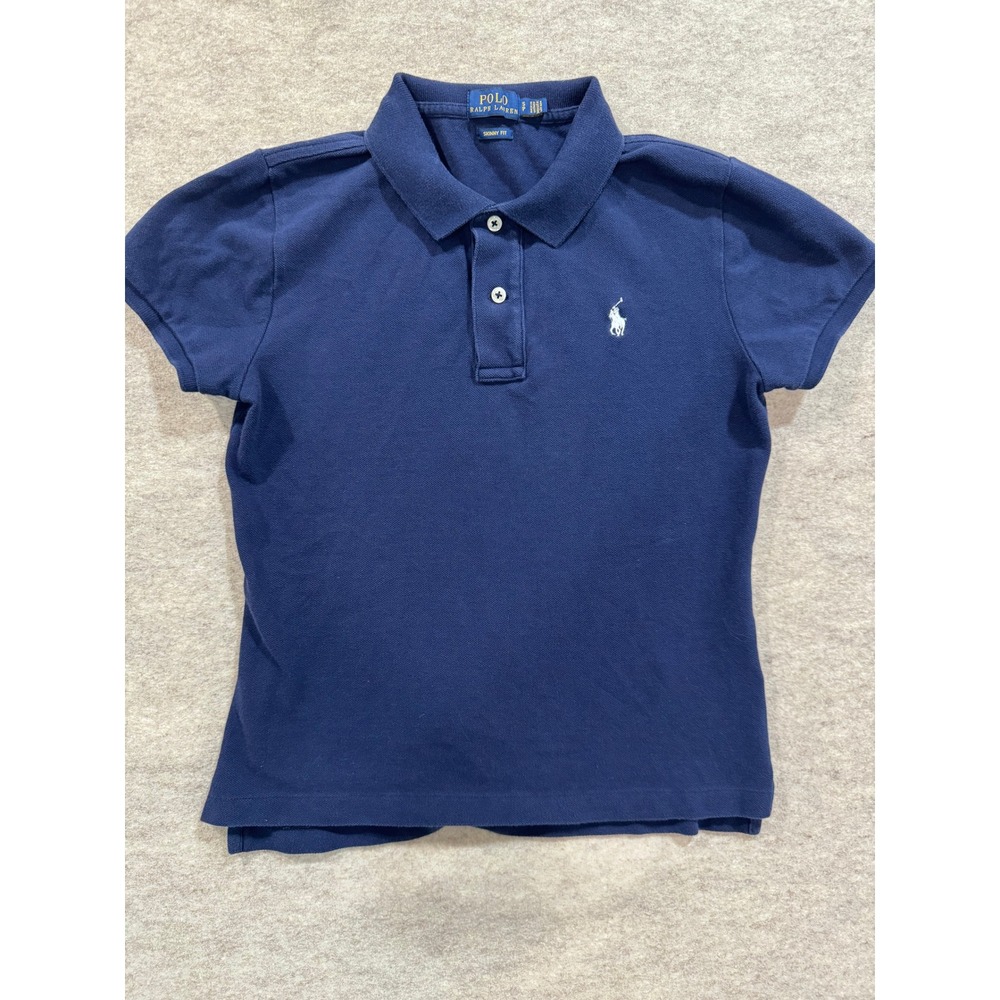 Polo Ralph Lauren Womens Skinny Fit Polo Shirt Navy Blue Short Sleeve Small S